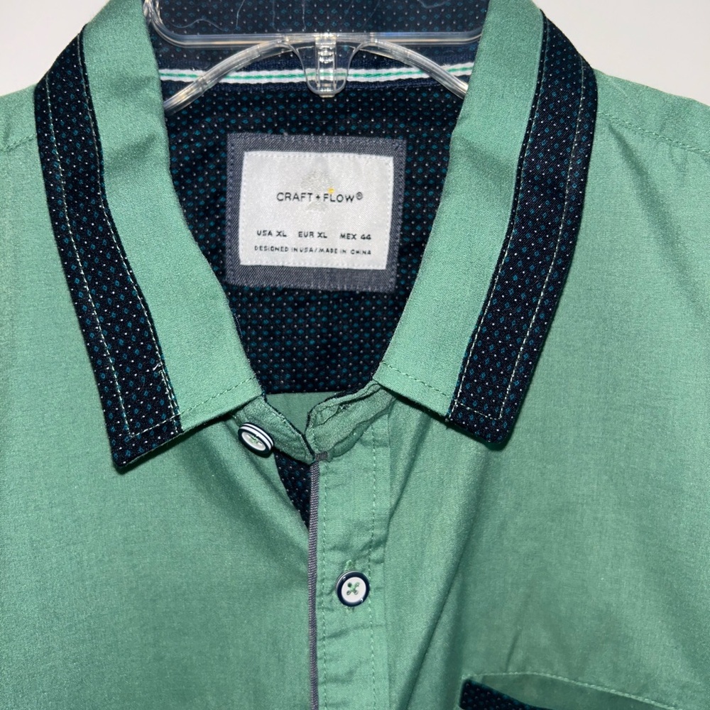 Craft+Flow mens green black detail casual button down short sleeve shirt size XL - Picture 2 of 9
